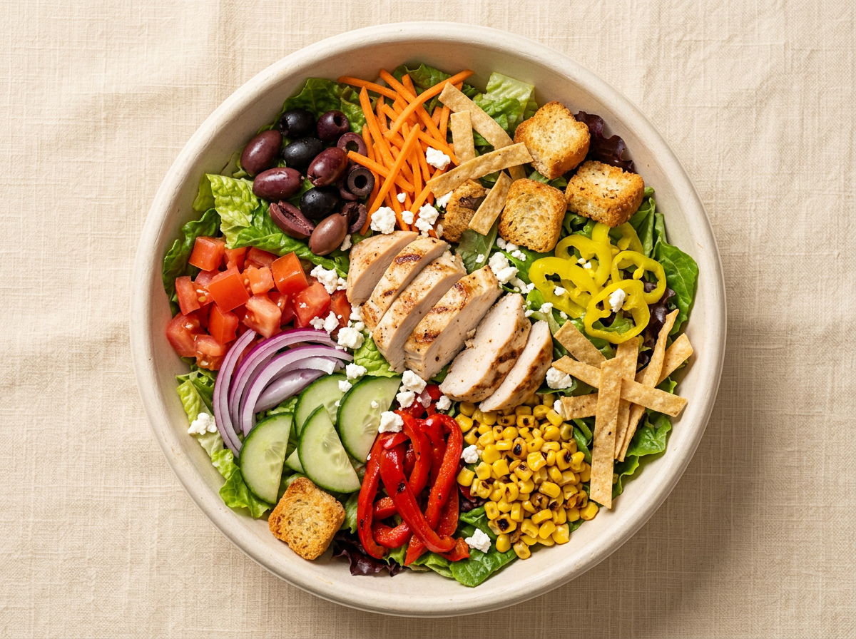 Build-your-own salad with grilled chicken and fresh toppings