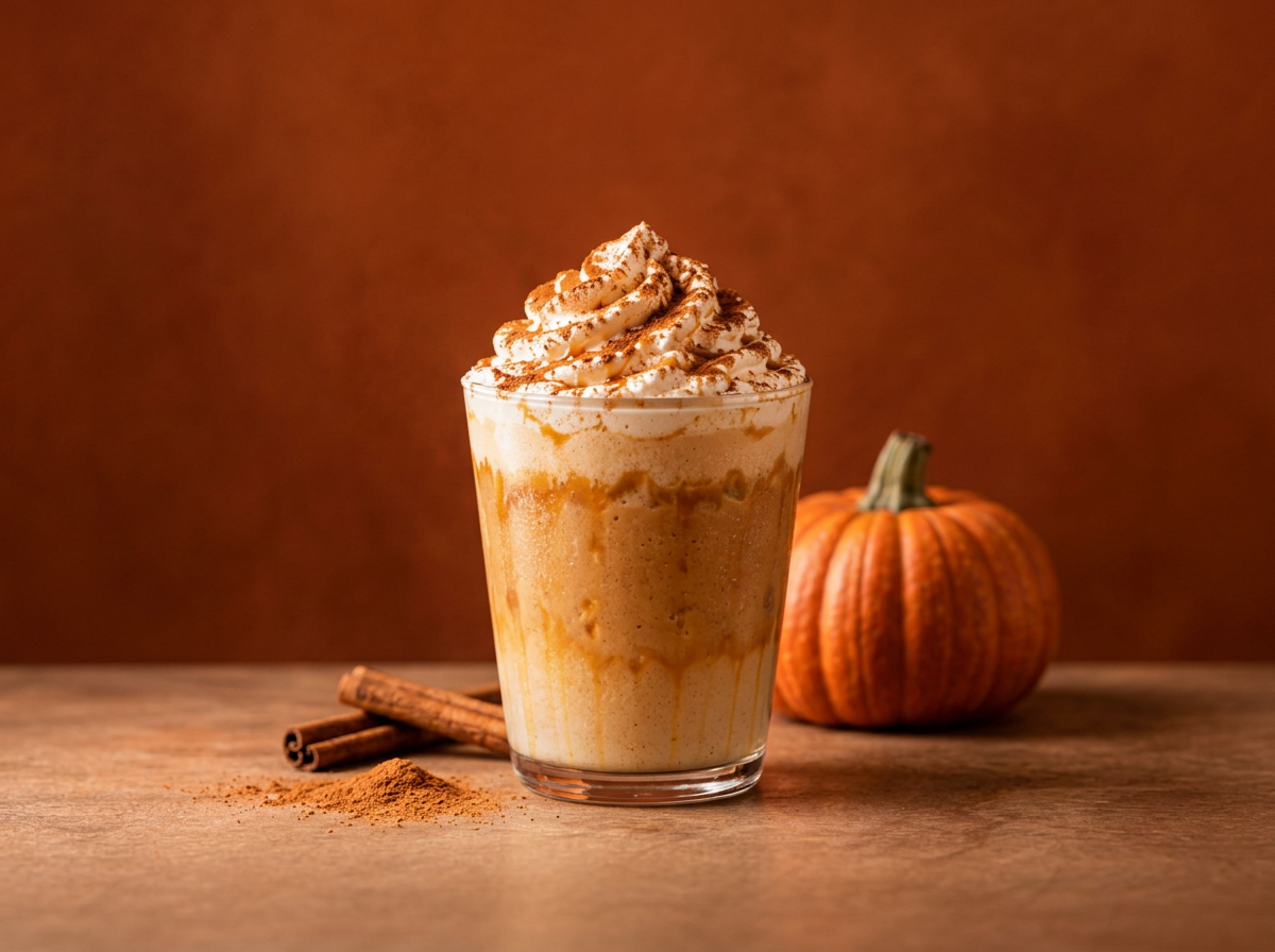 Pumpkin Spice chiller topped with whipped cream and cinnamon