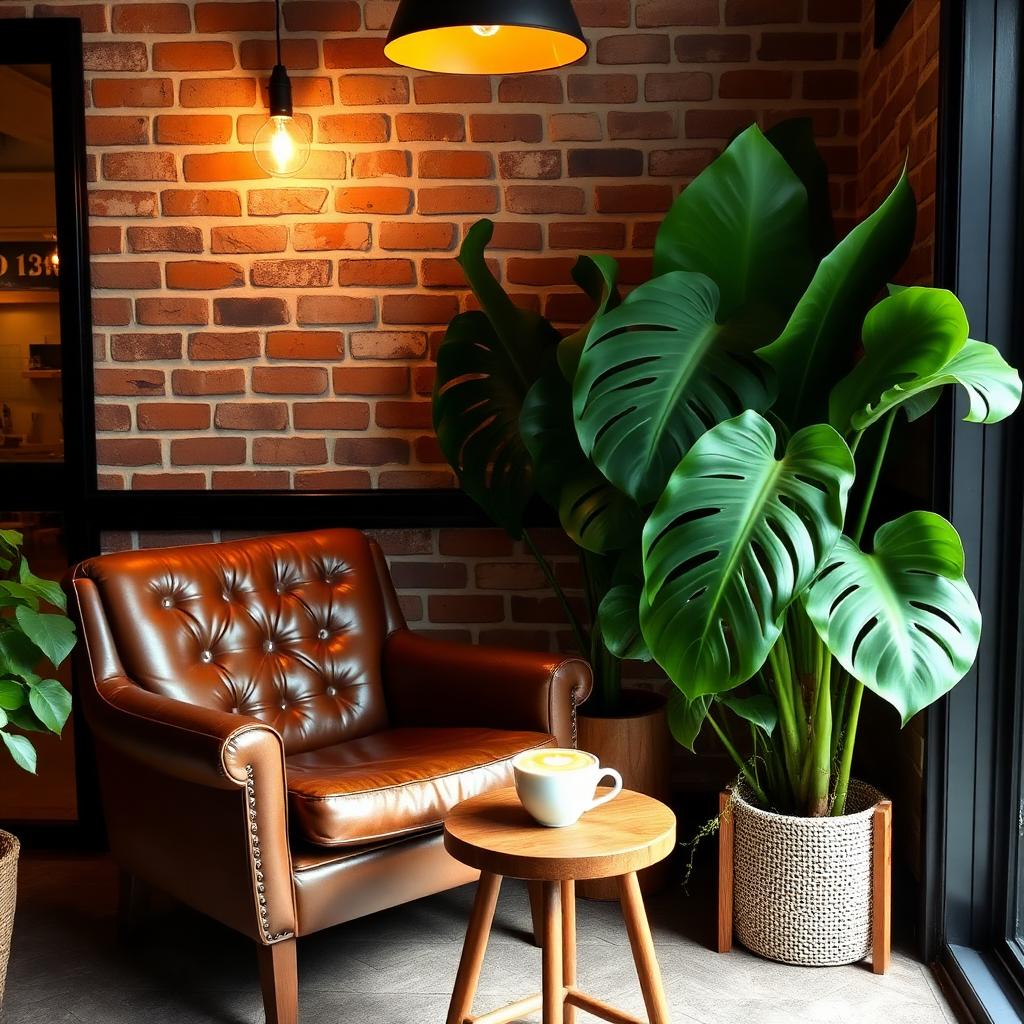 Cozy café seating with plants